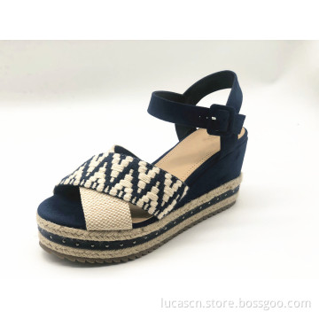 Womens Espadrille Platform Sandals with Fabric Wedge